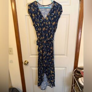 a.n.a Navy Maxi Wrap Dress with Gold Floral Print